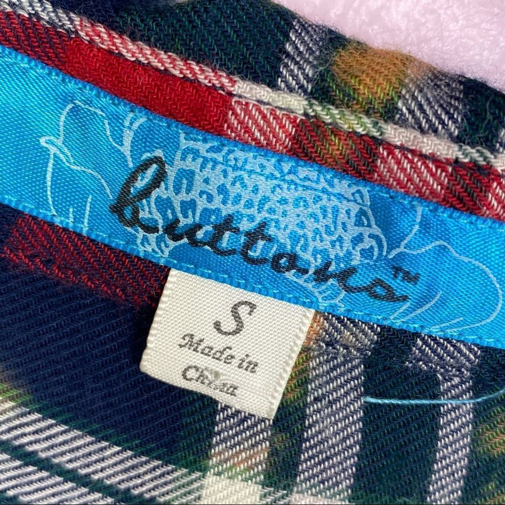 Buttons Bleach Dyed Plaid Flannel Button Front Shirt Peach Small - Picture 9 of 10